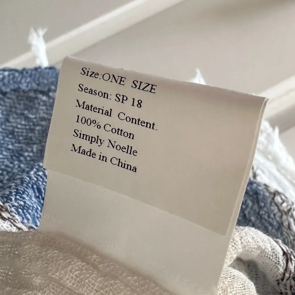 NWT Simply Noelle Beige & Blue Striped Blanket Scarf Boho Spring Classic Preppy